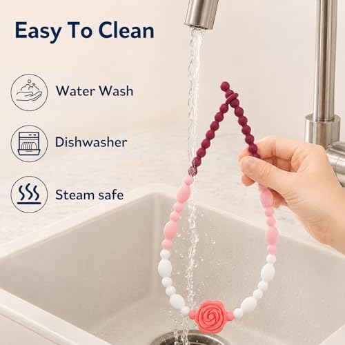 Flower Chew Necklaces for Sensory Kids 2 Pack, One-Piece Silicone Chewelry for Nail Biting Prevention, Sensory Fidget Necklace for Kids & Adult with ADHD & Autism, Classroom Chew Toys for Toddlers